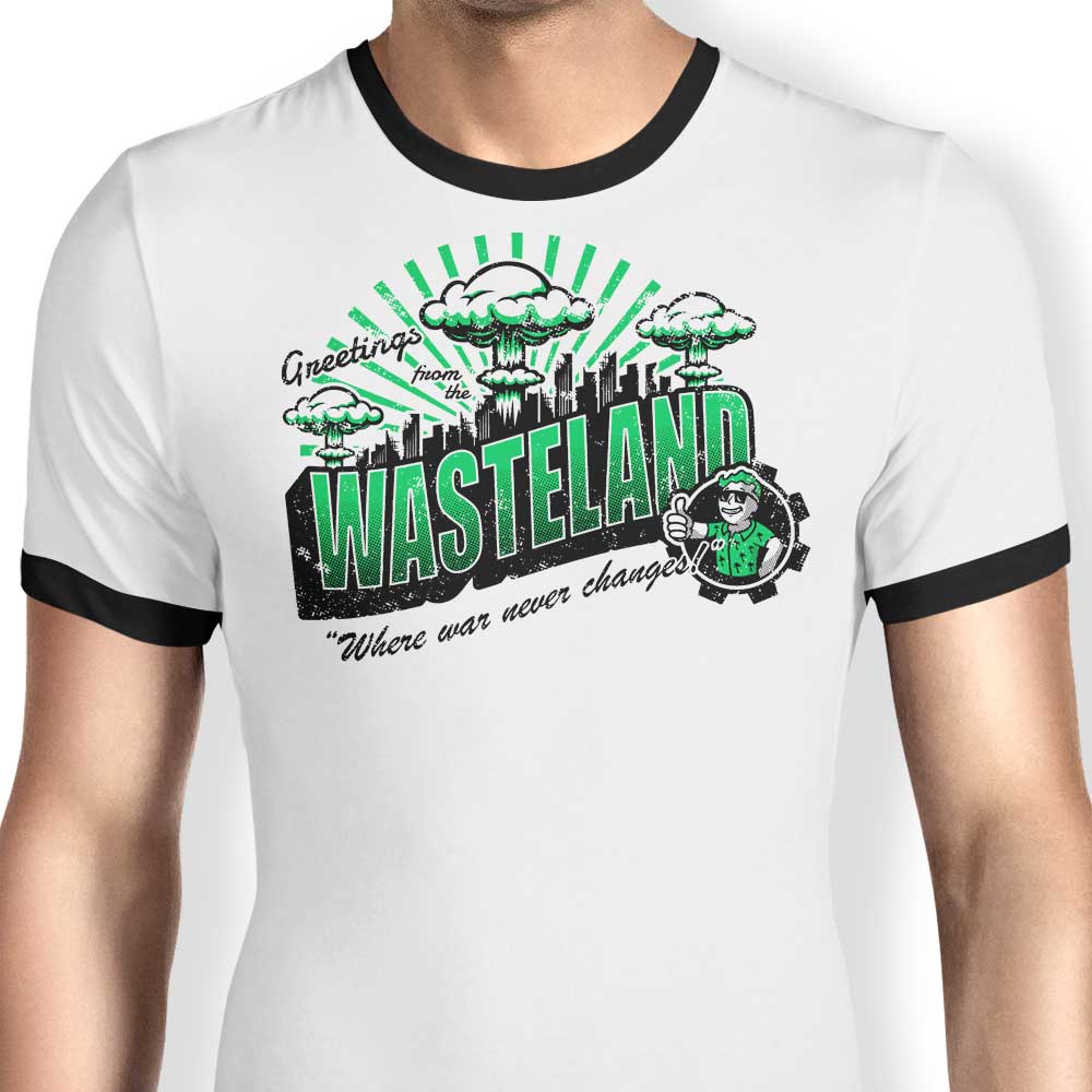Greetings from the Wasteland Men's Stylish Ringer T - Shirt by Brandon Wilhelm Art