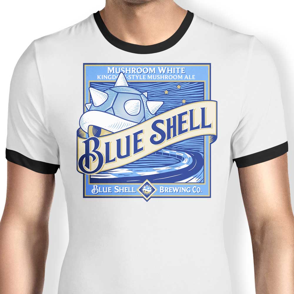 Blue Shell Design Men's Ringer Style T-Shirt for Casual Wear