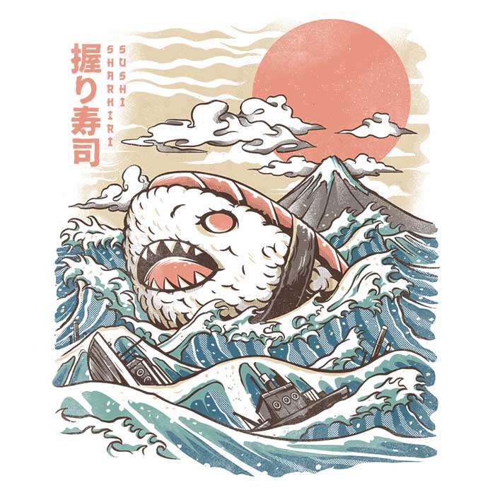 Ilustrata's Sharkiri Sushi Men's Ringer Style Cotton T - Shirt