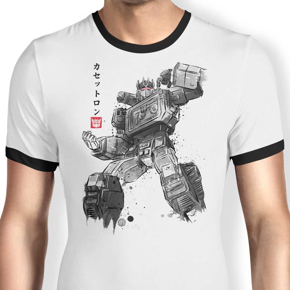 Dr. Monekers' Stylish Cassette Sumi-e Inspired Ringer T-Shirt for Fashion Enthusiasts