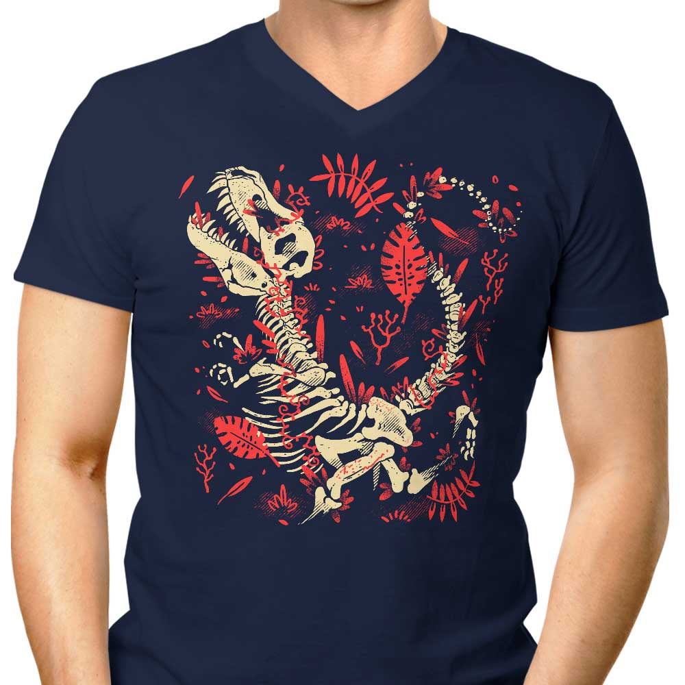 Men's V-Neck T-Shirts with Tyrannosaurus Fossils Design