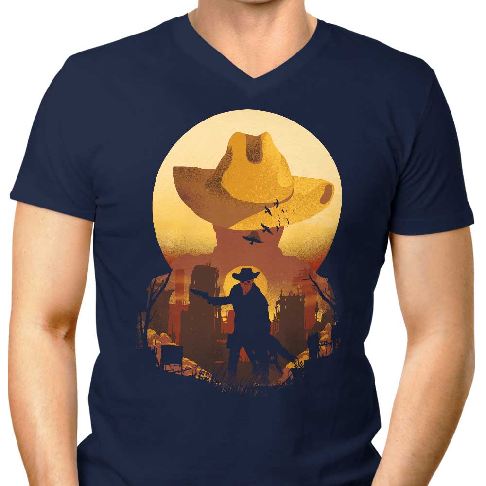 Men's V-Neck T-Shirt with Ghoul Silhouette Design