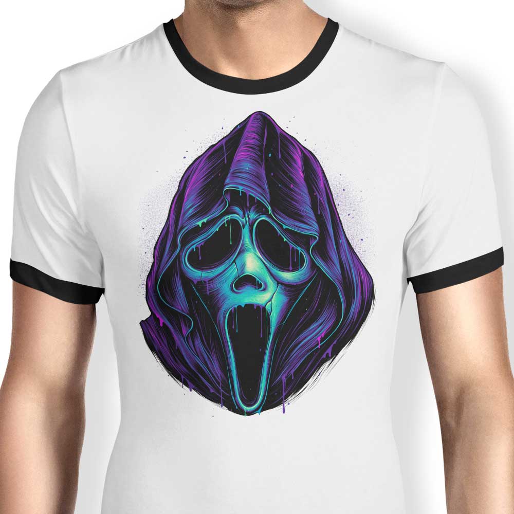 Spooky Glowing Ghost Graphic Ringer T-Shirt for Fashion Lovers