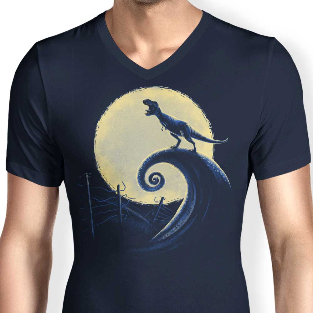 Men's Terrifying Jurassic-themed V-Neck T-shirt - Jurassic Nightmare
