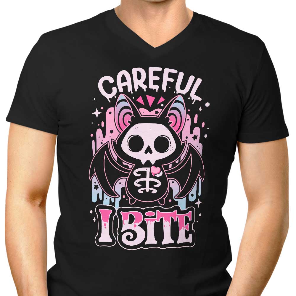 Men's Stylish V-Neck T-Shirt with Sweet Bat Bite Design
