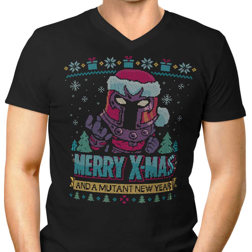 Magnetic Christmas-themed Men's V-Neck T-Shirt