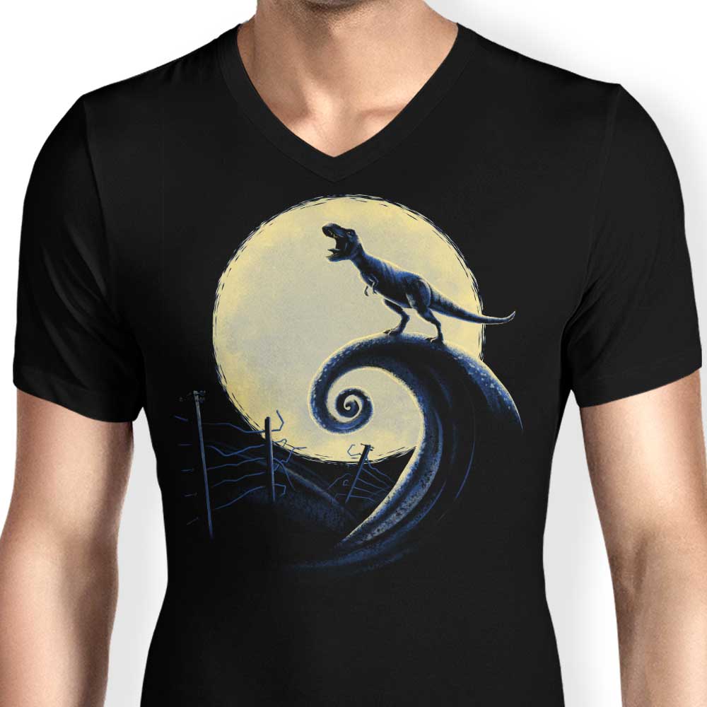 Men's Terrifying Jurassic-themed V-Neck T-shirt - Jurassic Nightmare