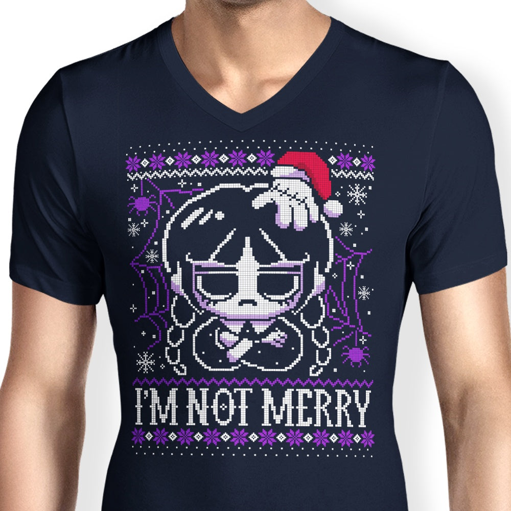 Men's Stylish V-Neck T-Shirt with 'I'm Not Merry' Print