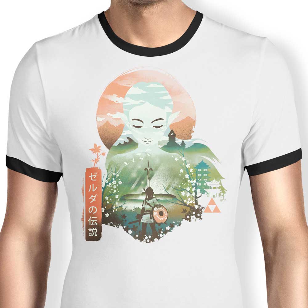 Traditional Ukiyo - e Inspired Wisdom Men's Ringer Style T - Shirt