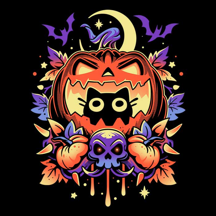 Men's Spooky Halloween Cat V-Neck T-Shirt