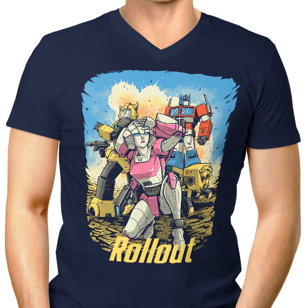 Men's Stylish V-Neck T-shirt in Cyber Wasteland Design