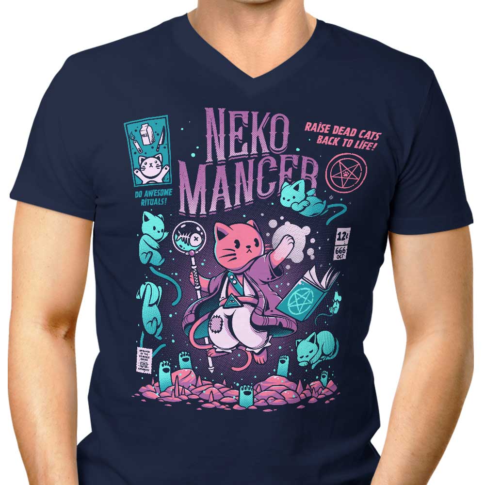Men's Stylish V-Neck T-Shirt Inspired by Nekomancer from Ilustrata