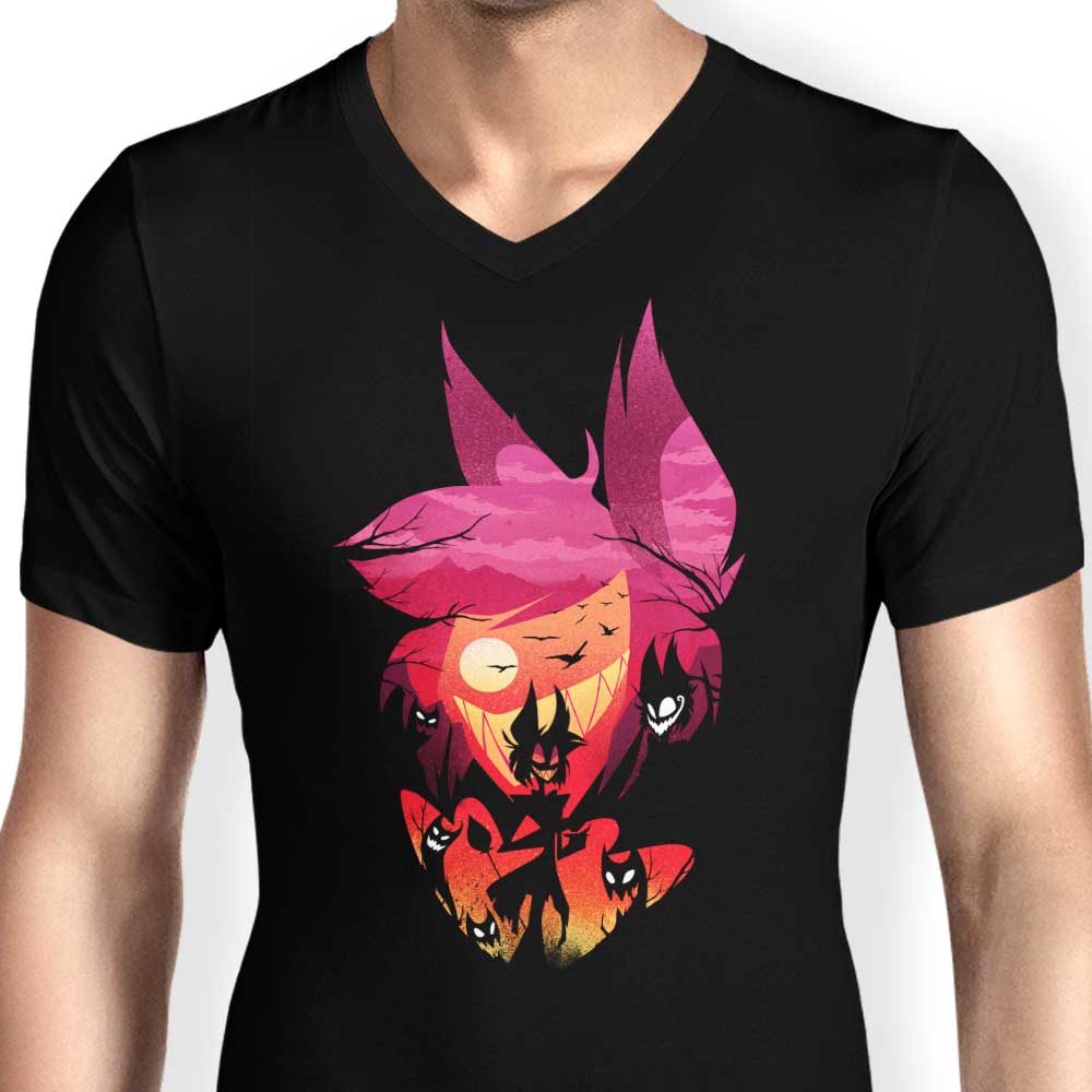 Dandingeroz Men's Stylish V-Neck Hotel Radio Demon T-Shirt