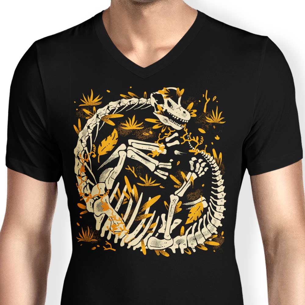 Men's V-Neck T-Shirt Featuring Brachiosaurus Fossils Design