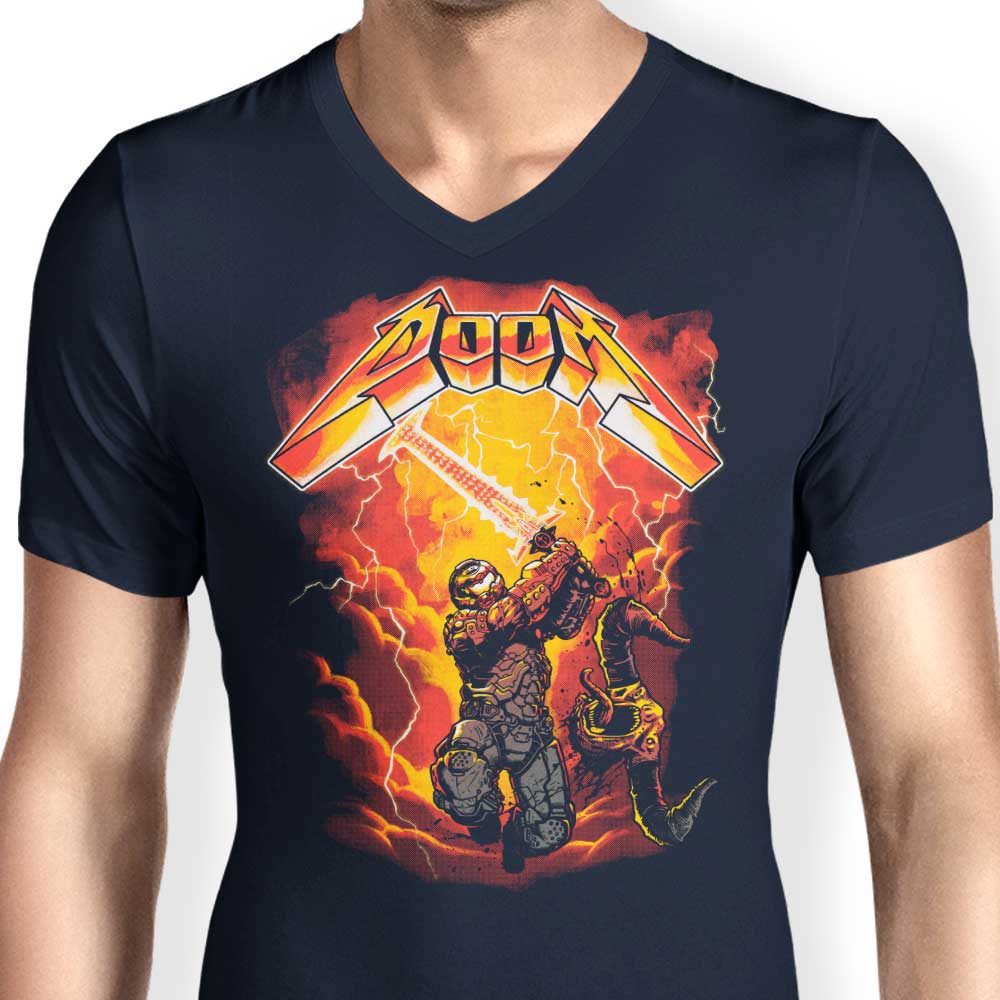 Men's Stylish V-Neck T-Shirt - Rip the Demon Design