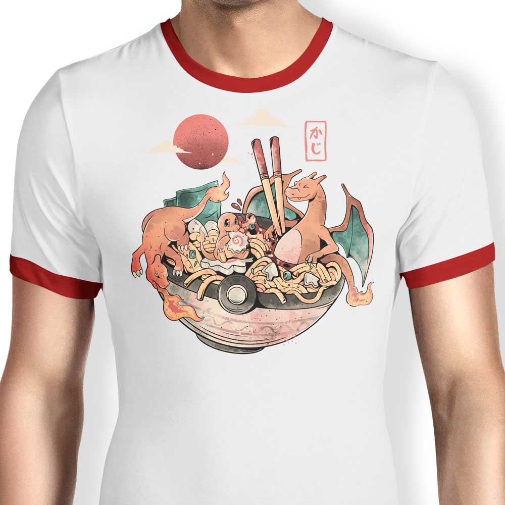 Arigatees' Stylish Fire Bowl Ringer Design T-Shirt