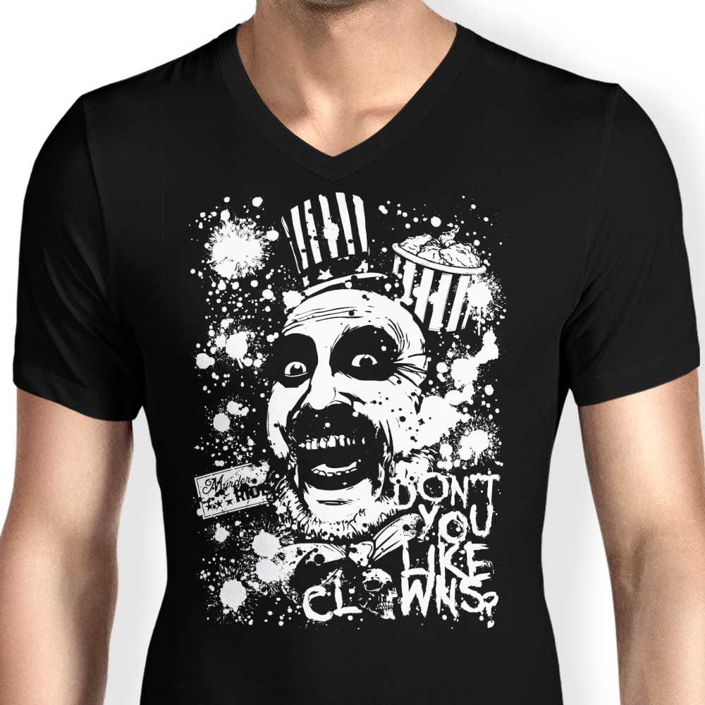 Men's Stylish V-Neck T-Shirt with 'Don't You Like Clowns' Design