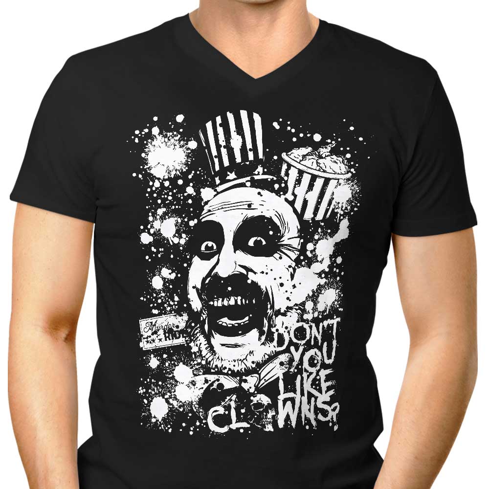 Men's Stylish V-Neck T-Shirt with 'Don't You Like Clowns' Design
