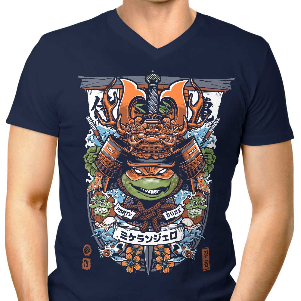 Men's V-Neck Samurai Party-themed T-shirt