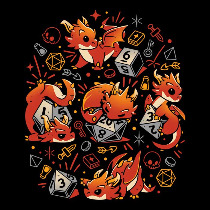 Snouleaf's Ringer T-Shirt Featuring Tiny Dragon Dice Design