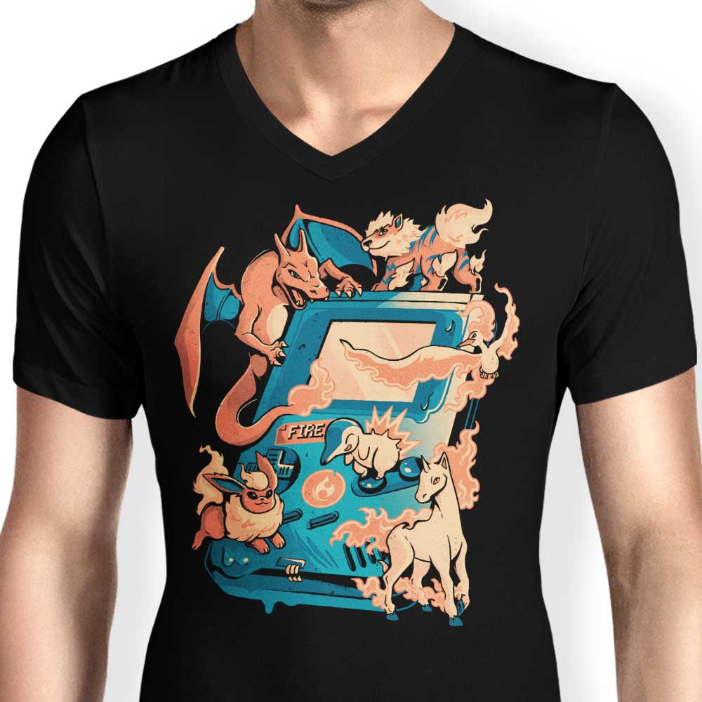 Arigatees' Men's Stylish V-Neck Fire Game T-Shirt