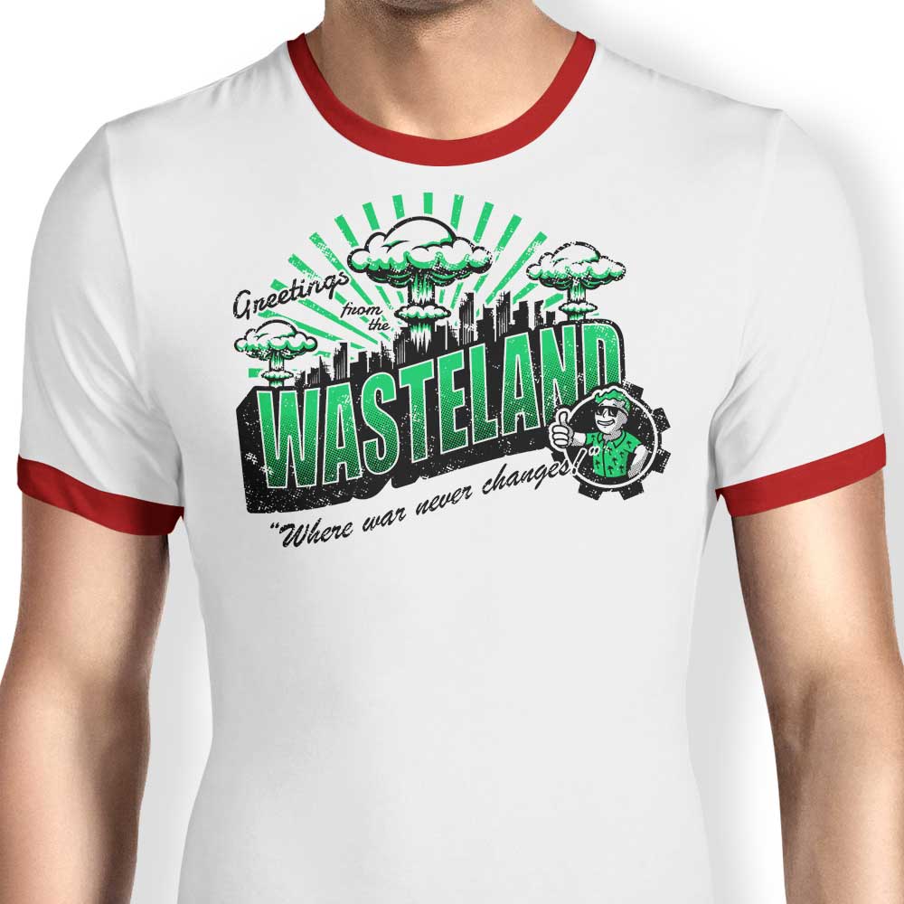 Greetings from the Wasteland Men's Stylish Ringer T - Shirt by Brandon Wilhelm Art