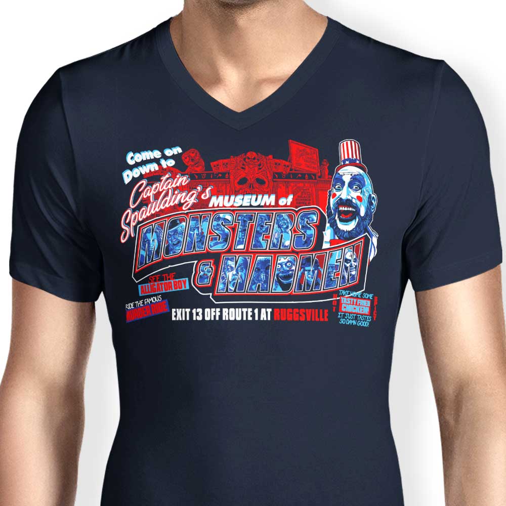 Men's Stylish V-Neck T-shirt Inspired by Museum of Monsters and Madmen