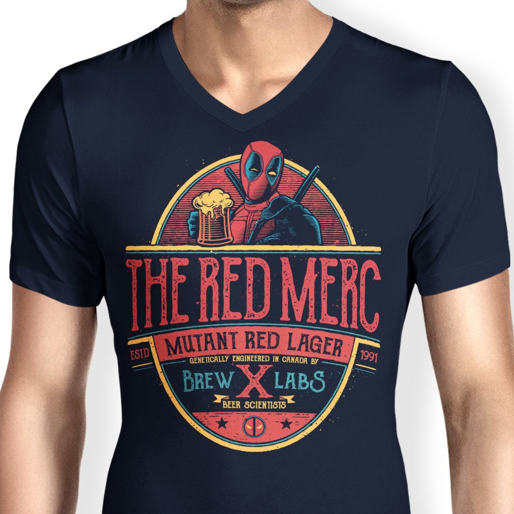 Teesgeex Men's Stylish V-Neck Mutant Red Lager Tee