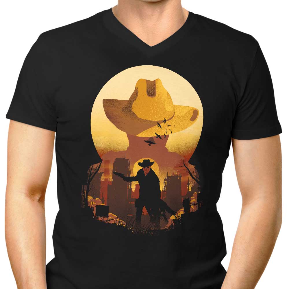 Men's V-Neck T-Shirt with Ghoul Silhouette Design