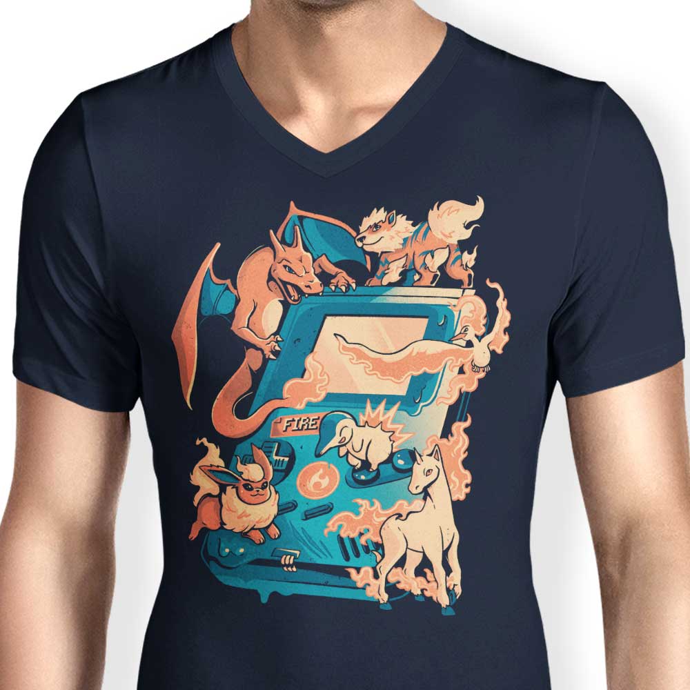 Arigatees' Men's Stylish V-Neck Fire Game T-Shirt