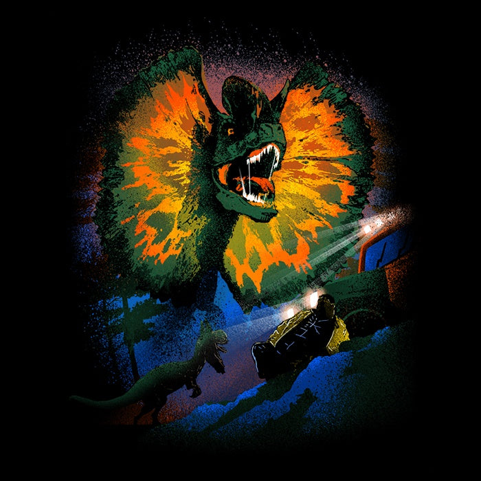 Men's V-Neck T-Shirt Featuring Dilophosaurus Design