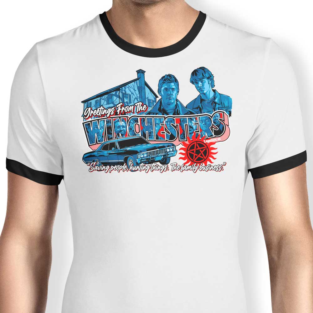 Stylish 'Greetings from Lawrence' Ringer T - Shirt by GoodIdeaRyan