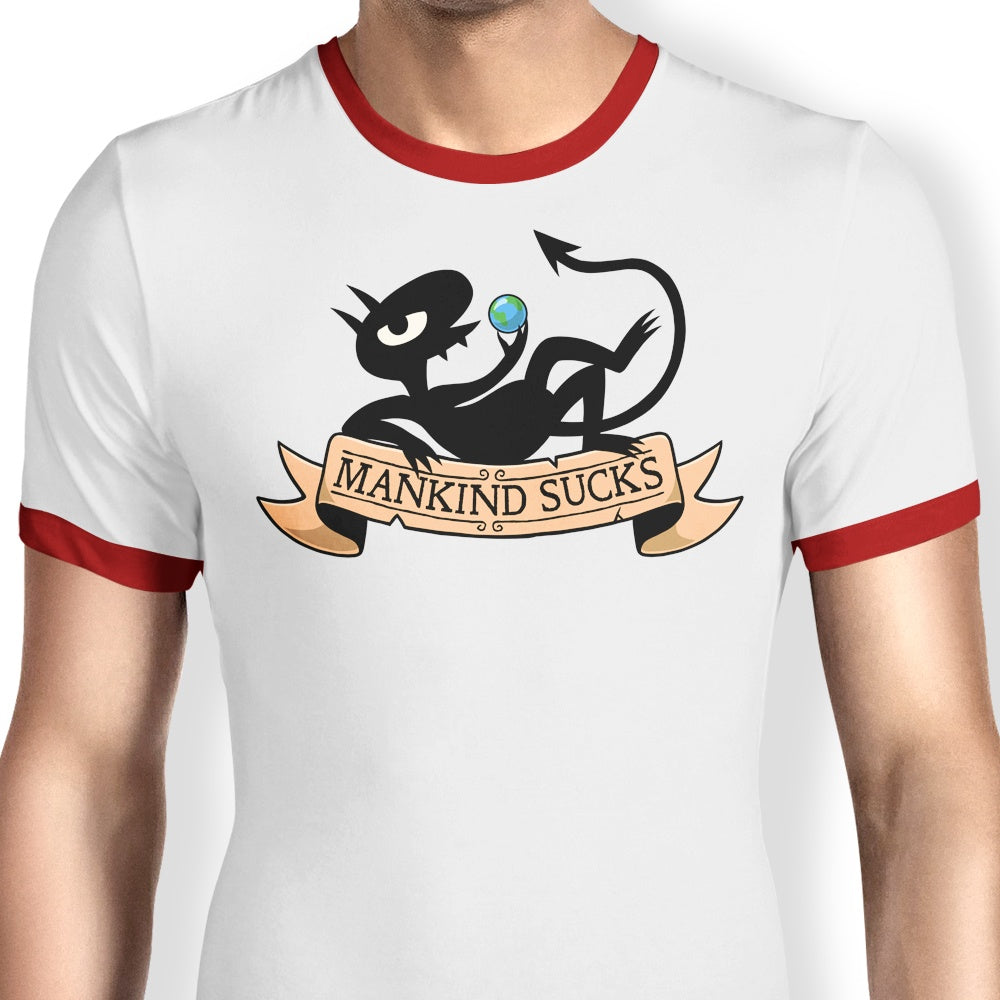 Geekydog's 'Humanity Sucks' Men's Ringer T-Shirt in S - 4XL Sizes