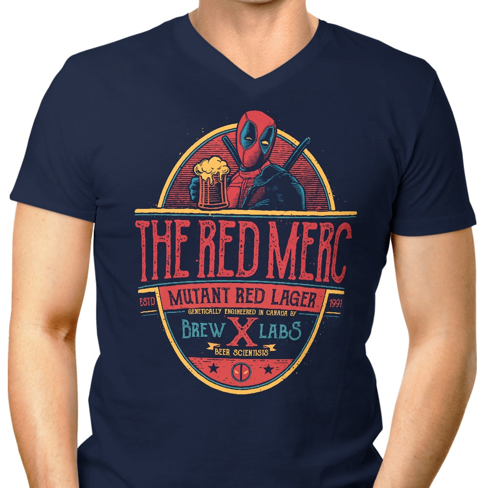Teesgeex Men's Stylish V-Neck Mutant Red Lager Tee