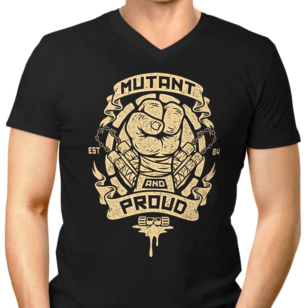 Men's Stylish V-Neck T-Shirt: Mutant and Proud - Mikey