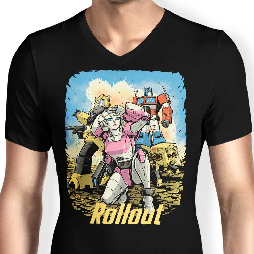 Men's Stylish V-Neck T-shirt in Cyber Wasteland Design