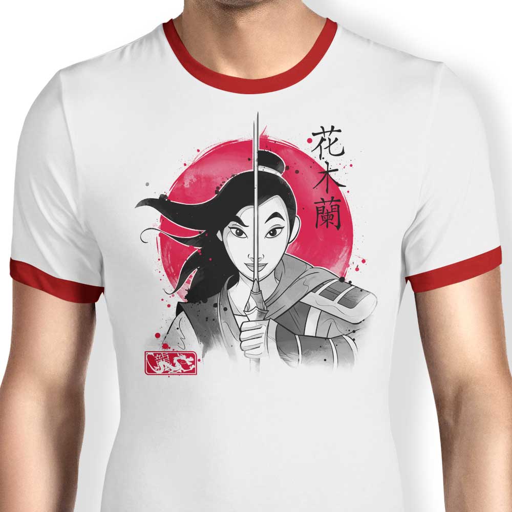 Warrior Princess Sumi-e Inspired Men's Ringer Style Cotton T-Shirt