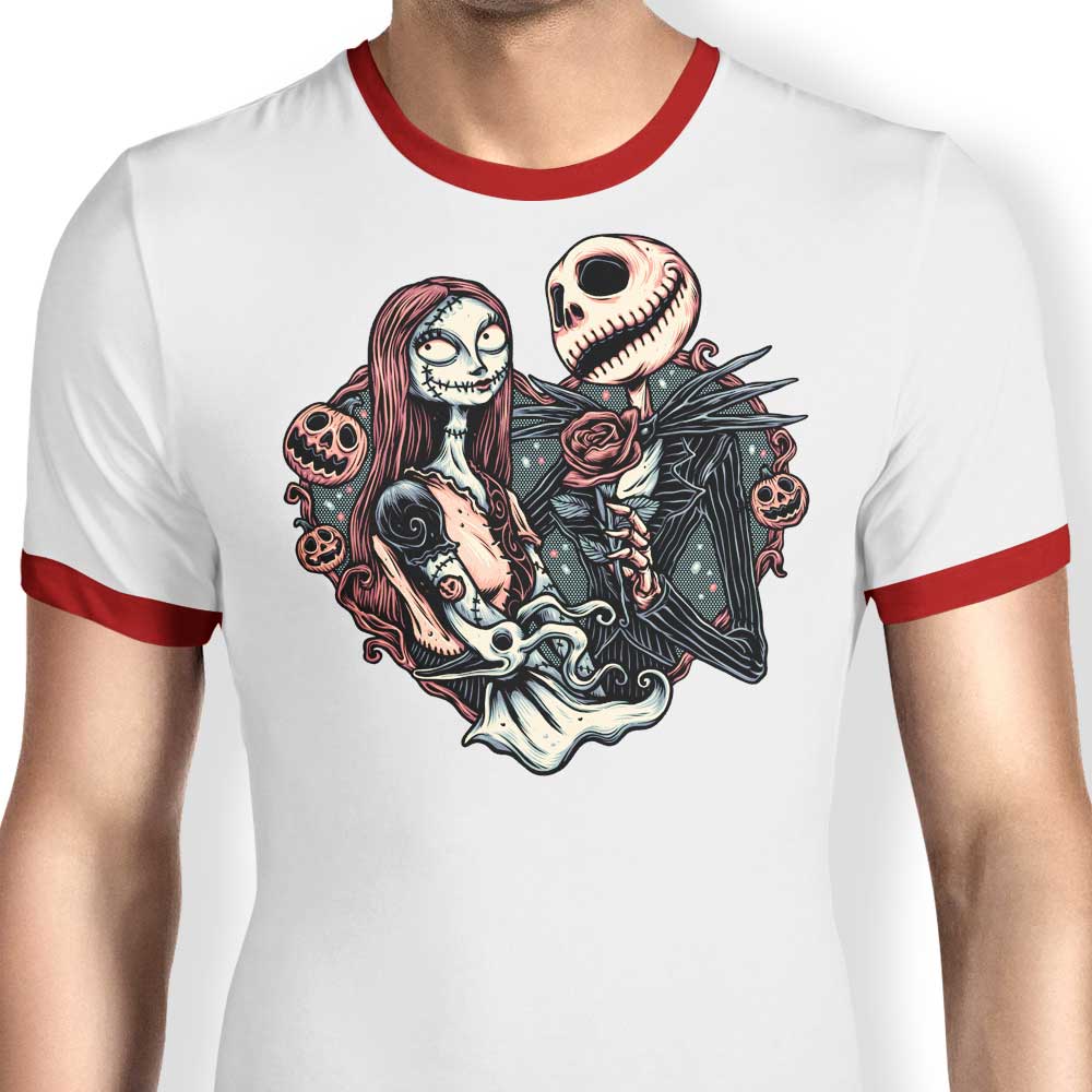 Stylish Skeletal Love Design Ringer T - Shirt