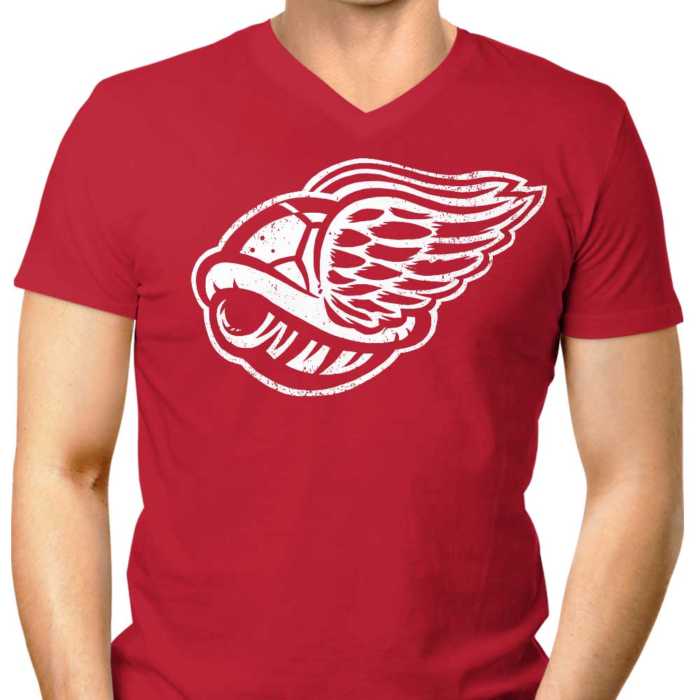 Men's V-Neck T-Shirt with Winged Turtle Shell Design