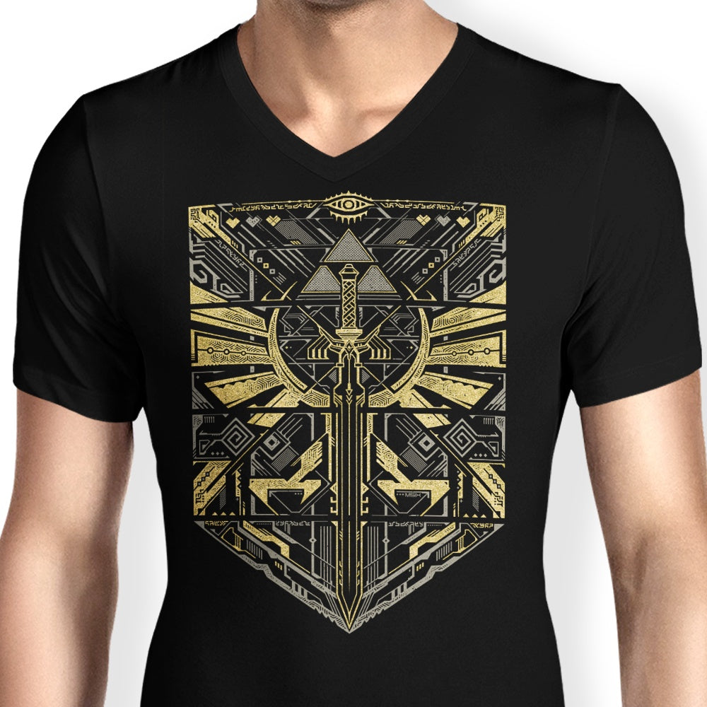 Men's Stylish V-Neck Cyber Hero Gold T-Shirt