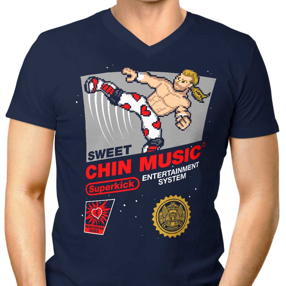 Men's Stylish V-Neck T-Shirt with 'Sweet Chin Music' Design
