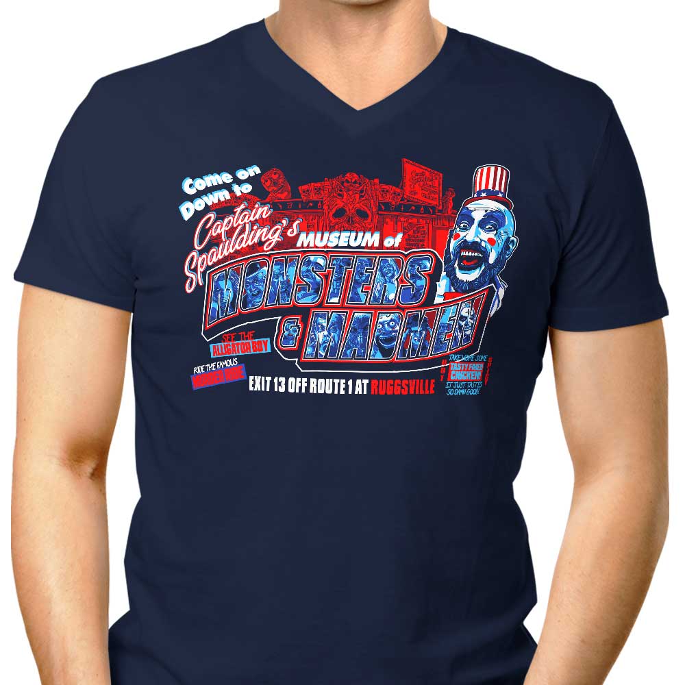 Men's Stylish V-Neck T-shirt Inspired by Museum of Monsters and Madmen
