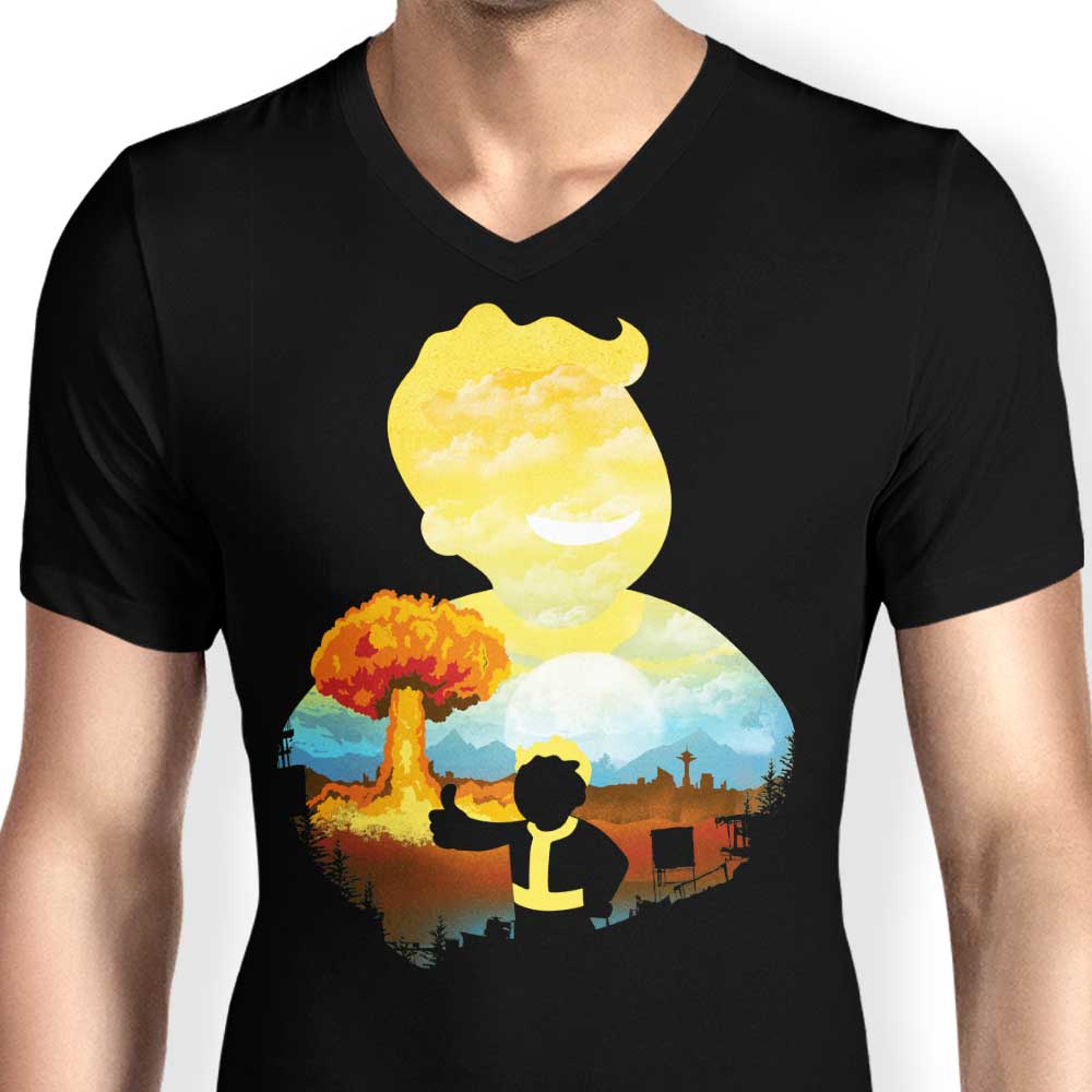 Men's Stylish V-Neck with Apocalypse Silhouette Design