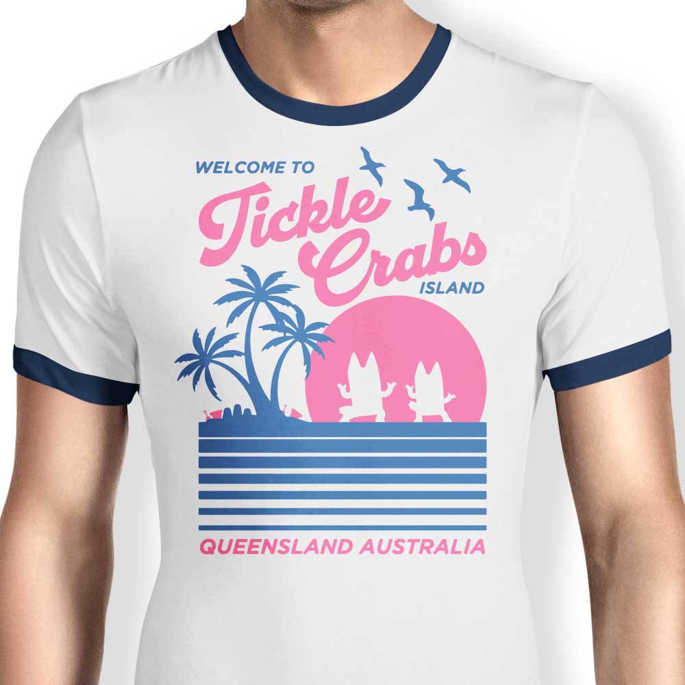 Welcome to the Enchanting Tickle Crabs Island - CaptainHarHar's Stylish Ringer T-Shirt