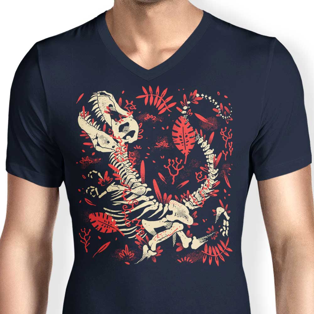 Men's V-Neck T-Shirts with Tyrannosaurus Fossils Design