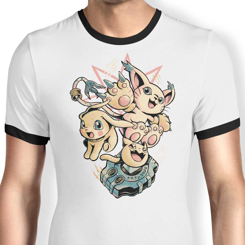 Evolving Digital Cat Design - Stylish Ringer T-Shirt