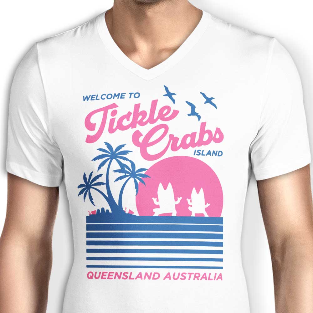 Men's Comfortable V-Neck T-Shirt: Welcome to Tickle Crabs Island