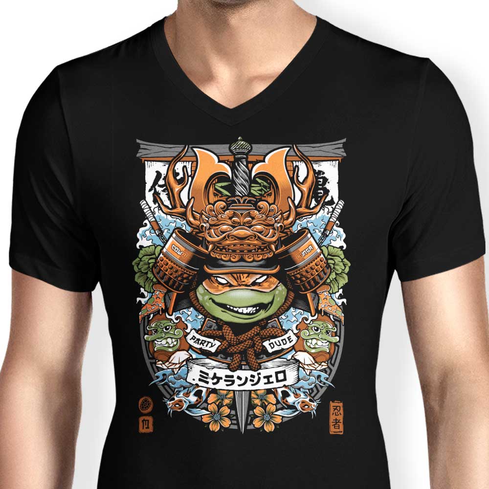 Men's V-Neck Samurai Party-themed T-shirt
