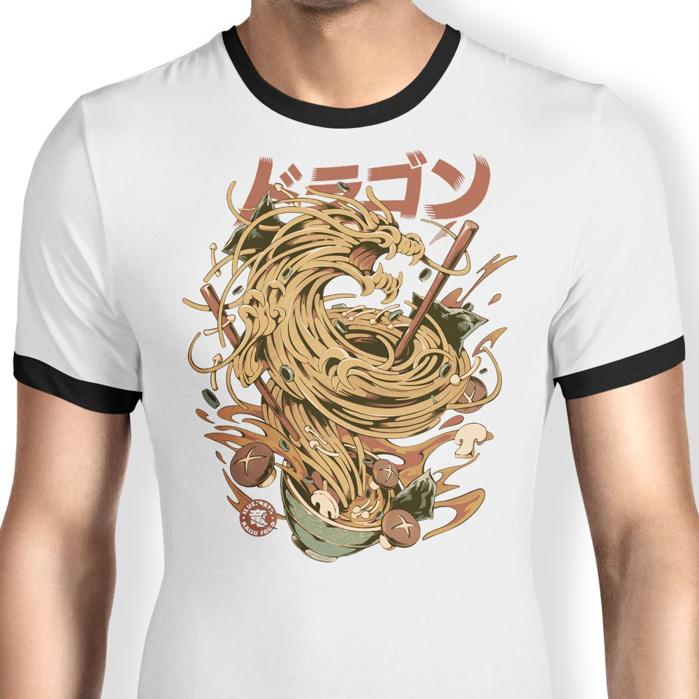 Stylish Noodle Dragon Ringer Design T-Shirt