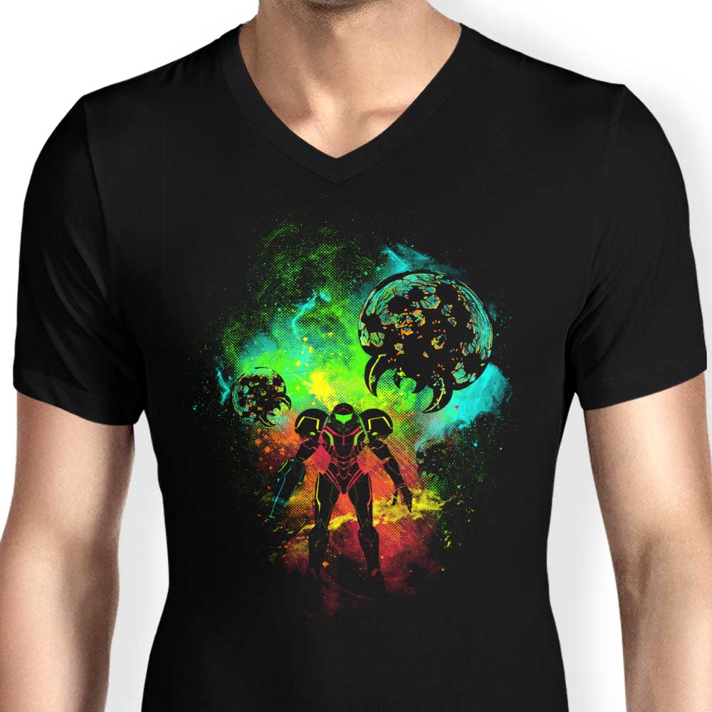 Men's Stylish V-Neck T-Shirt with Bounty Hunter Artwork